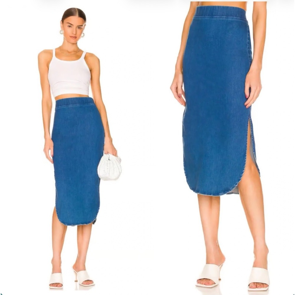 Frank & Eileen Donegal Unforgettable Denim Jean Midi Skirt Stretch 4 USA Made